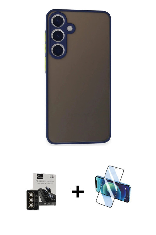 ieg™ Galaxy S24 Kılıf Ahenk Çizgi Serisi - Siyah 3D Antistatik Cam Ekran Koruyucu + Gold PVD Metal K