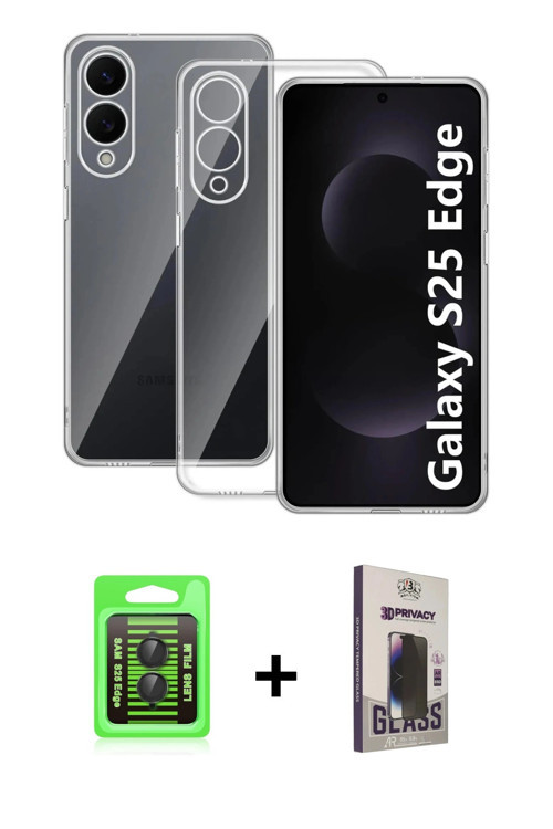 ieg™ Galaxy S25 Edge Kılıf Zirve Doku - Siyah Bilvis Hayalet Cam Ekran Koruyucu + Siyah Raze Metal K