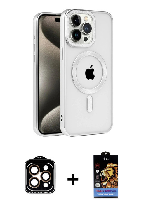 ieg™ iPhone 15 Pro Max Kılıf Eksen Form Koleksiyonu - Siyah Buffer Hayalet Cam Ekran Koruyucu + Turu