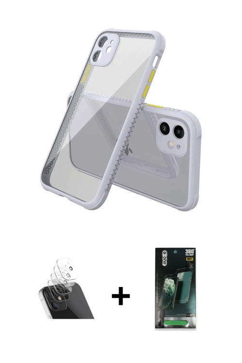 ieg™ iPhone 12 Mini Kılıf Nova Asil Özel Seri - Siyah 360 Mat Full Body Arka Koruyucu + Şeffaf Kamer