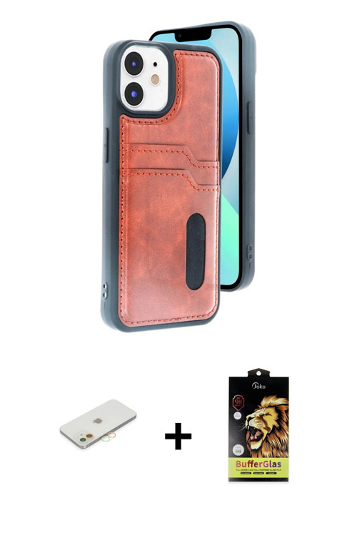 ieg™ iPhone 11 Kılıf Yörünge Işık Serisi - Siyah Buffer Cam Ekran Koruyucu + Turuncu Renkli Kamera L