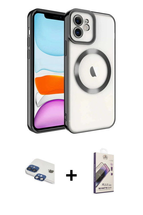 ieg™ iPhone 11 Kılıf Nova Işık Özel Seri - Siyah Bilvis 3D Mat Cam Ekran Koruyucu + Lacivert Pers Al