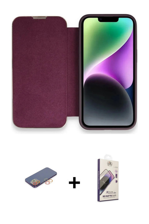 ieg™ iPhone 13 Pro Max Kılıf Siluet Minimal Serisi - Siyah Bilvis 3D Mat Cam Ekran Koruyucu + Turunc