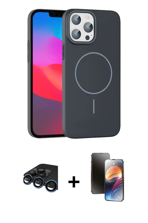 ieg™ iPhone 15 Pro Max Kılıf Siluet Doku Özel Seri - Siyah 3D Antistatik Mat Seramik Nano Ekran Koru