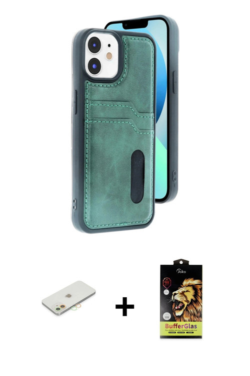 ieg™ iPhone 11 Kılıf Yörünge Işık Serisi - Siyah Buffer Cam Ekran Koruyucu + Turuncu Renkli Kamera L