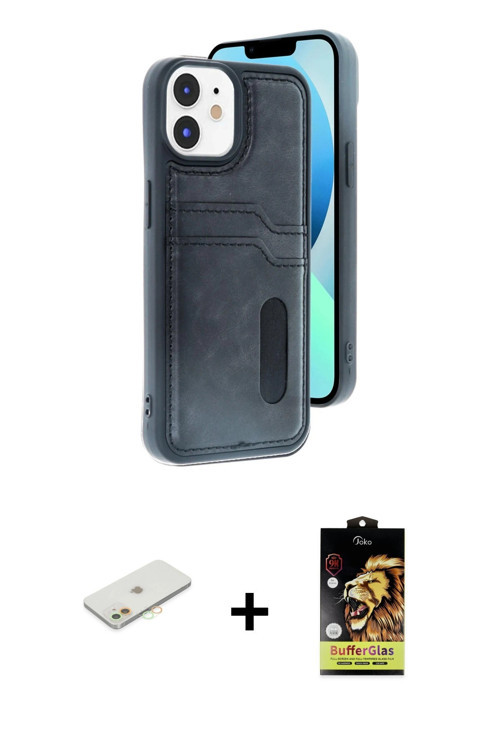 ieg™ iPhone 11 Kılıf Yörünge Işık Serisi - Siyah Buffer Cam Ekran Koruyucu + Turuncu Renkli Kamera L