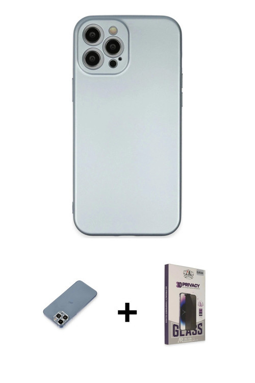 ieg™ iPhone 12 Pro Max Kılıf Ahenk Serisi - Siyah Bilvis Hayalet Cam Ekran Koruyucu + Gümüş Metal Ka