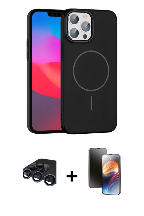 ieg™ iPhone 15 Pro Max Kılıf Siluet Doku Özel Seri - Siyah 3D Antistatik Mat Seramik Nano Ekran Koru