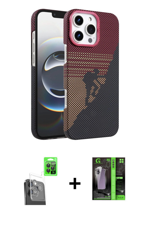 ieg™ iPhone 16 Pro Max Kılıf Doruk Serisi - Şeffaf 360 Full Body Arka Koruyucu + Siyah Raze Metal Ka