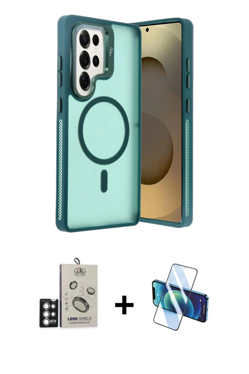 ieg™ Galaxy S25 Ultra Kılıf Akış Form - Siyah 3D Antistatik Cam Ekran Koruyucu + Gümüş Bilvis Titan