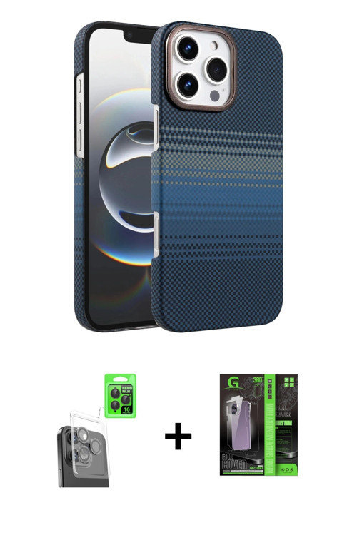ieg™ iPhone 16 Pro Max Kılıf Doruk Serisi - Şeffaf 360 Full Body Arka Koruyucu + Siyah Raze Metal Ka