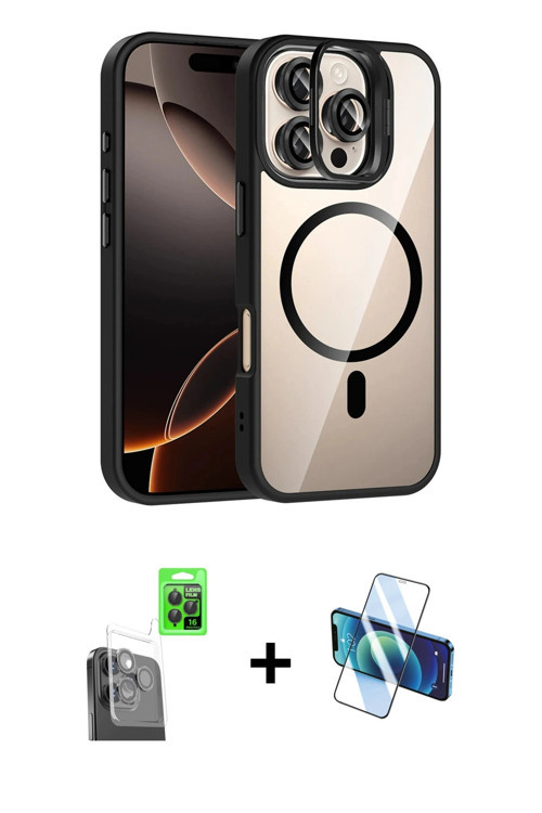 ieg™ iPhone 16 Pro Kılıf Yadigar Asil Koleksiyonu - Siyah 3D Antistatik Cam Ekran Koruyucu + Siyah R