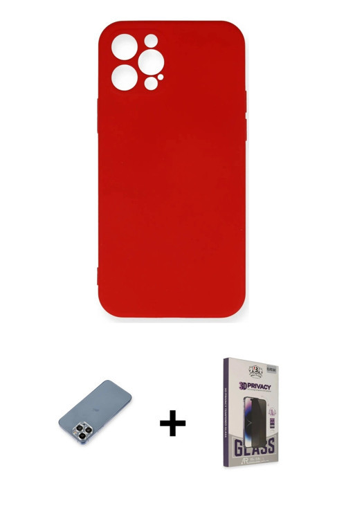 ieg™ iPhone 12 Pro Max Kılıf Ahenk Serisi - Siyah Bilvis Hayalet Cam Ekran Koruyucu + Gümüş Metal Ka