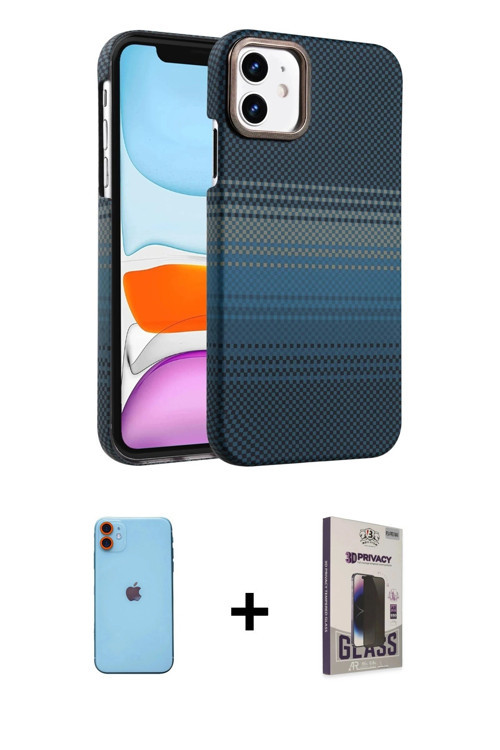 ieg™ iPhone 11 Kılıf Doruk Serisi - Siyah Bilvis Hayalet Cam Ekran Koruyucu + Turuncu Neon Fosforlu