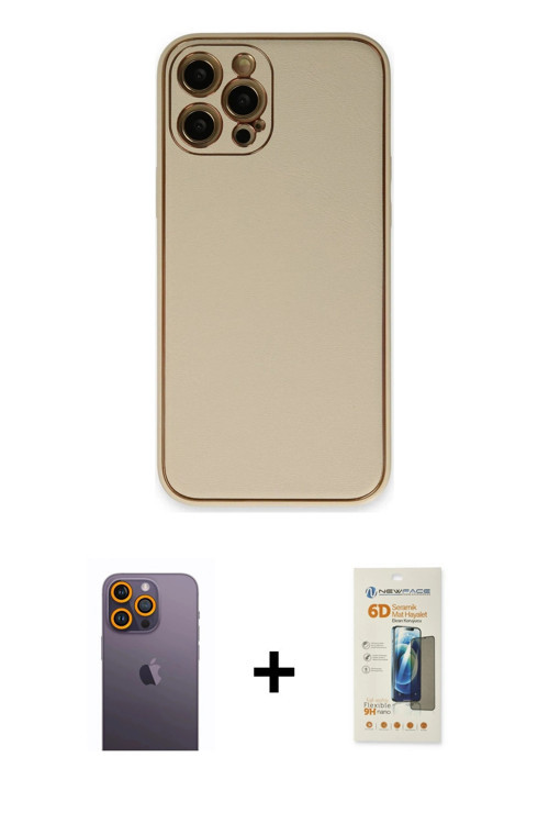 ieg™ iPhone 12 Pro Kılıf Yadigar Klasik - Siyah 6D Mat Seramik Hayalet Nano Ekran Koruyucu + Sarı Ne