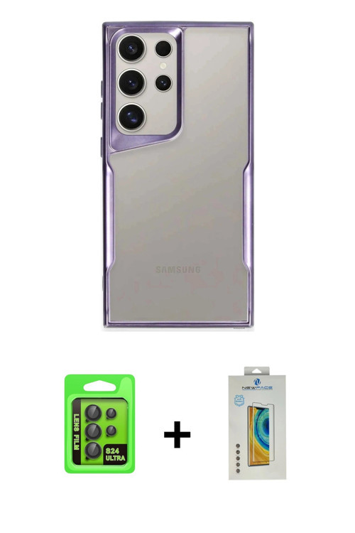 ieg™ Galaxy S24 Ultra Kılıf Akış Çizgi Koleksiyonu - Siyah Polymer Nano Ekran Koruyucu + Siyah Raze