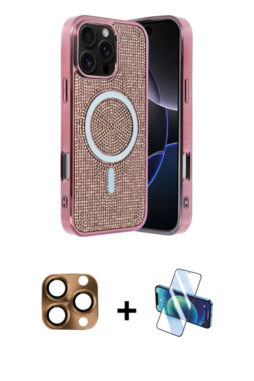 ieg™ iPhone 16 Pro Max Kılıf Eksen Çizgi - Siyah 3D Antistatik Seramik Nano Ekran Koruyucu + Çöl Tit