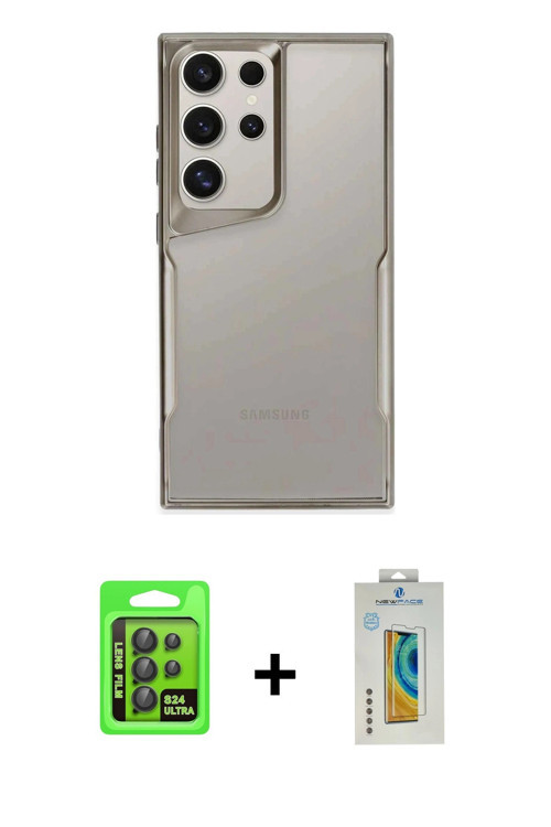ieg™ Galaxy S24 Ultra Kılıf Akış Çizgi Koleksiyonu - Siyah Polymer Nano Ekran Koruyucu + Siyah Raze
