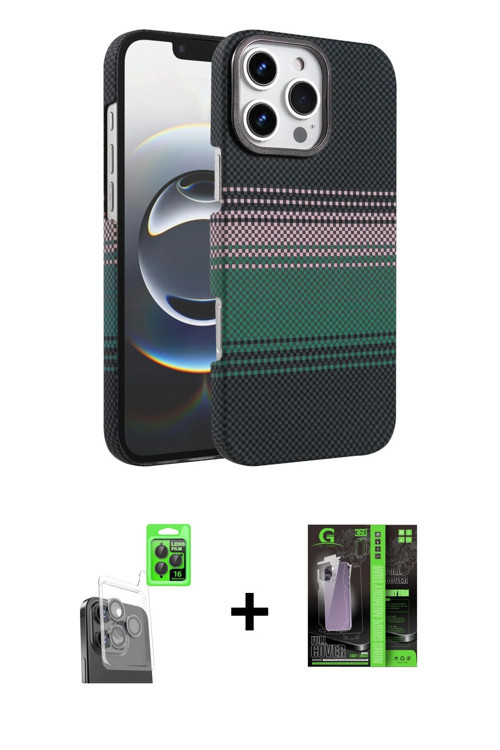 ieg™ iPhone 16 Pro Max Kılıf Doruk Serisi - Şeffaf 360 Full Body Arka Koruyucu + Siyah Raze Metal Ka