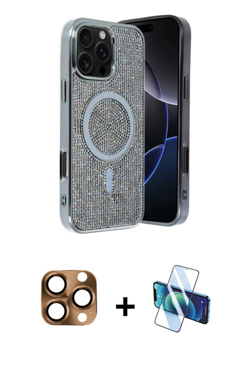 ieg™ iPhone 16 Pro Max Kılıf Eksen Çizgi - Siyah 3D Antistatik Seramik Nano Ekran Koruyucu + Çöl Tit