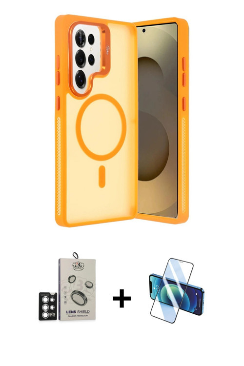 ieg™ Galaxy S25 Ultra Kılıf Akış Form - Siyah 3D Antistatik Cam Ekran Koruyucu + Gümüş Bilvis Titan