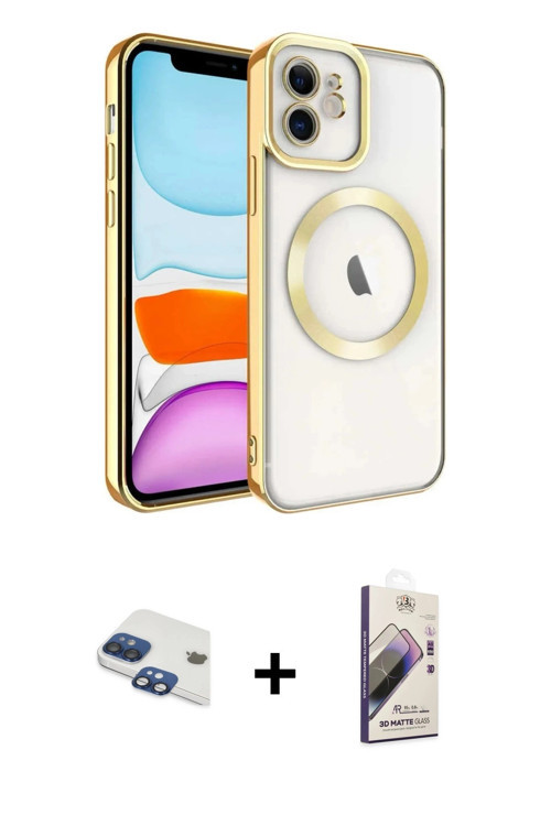 ieg™ iPhone 11 Kılıf Nova Işık Özel Seri - Siyah Bilvis 3D Mat Cam Ekran Koruyucu + Lacivert Pers Al