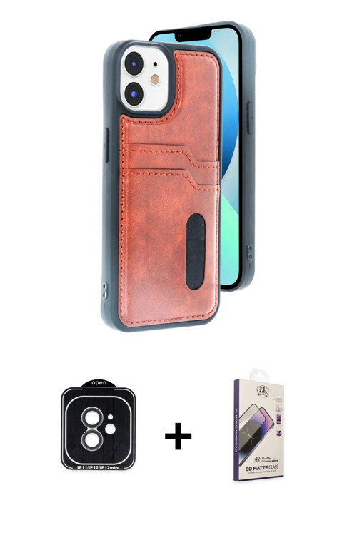 ieg™ iPhone 11 Kılıf Yörünge Işık Serisi - Siyah Bilvis 3D Mat Cam Ekran Koruyucu + Siyah PVD Metal