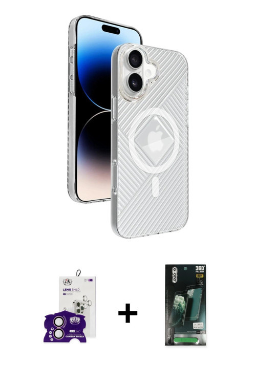 ieg™ iPhone 16 Kılıf Nova Modern Prime - Siyah 360 Mat Full Body Arka Koruyucu + Pembe Bilvis Titan