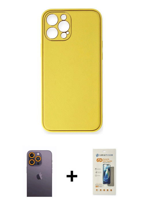 ieg™ iPhone 12 Pro Kılıf Yadigar Klasik - Siyah 6D Mat Seramik Hayalet Nano Ekran Koruyucu + Sarı Ne