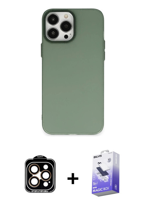 ieg™ iPhone 14 Pro Max Kılıf Ahenk Çizgi Prime - Siyah Bilvis 5in1 5D Magic Hayalet Cam Ekran Koruyu