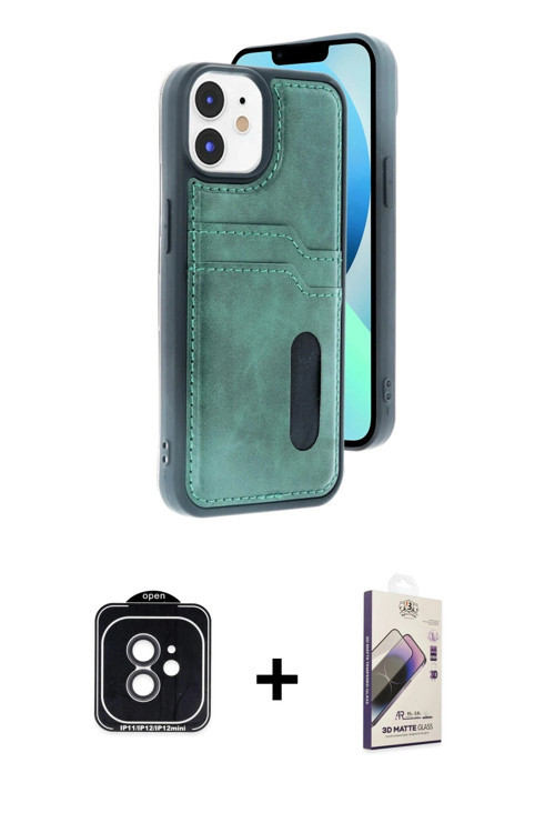 ieg™ iPhone 11 Kılıf Yörünge Işık Serisi - Siyah Bilvis 3D Mat Cam Ekran Koruyucu + Siyah PVD Metal
