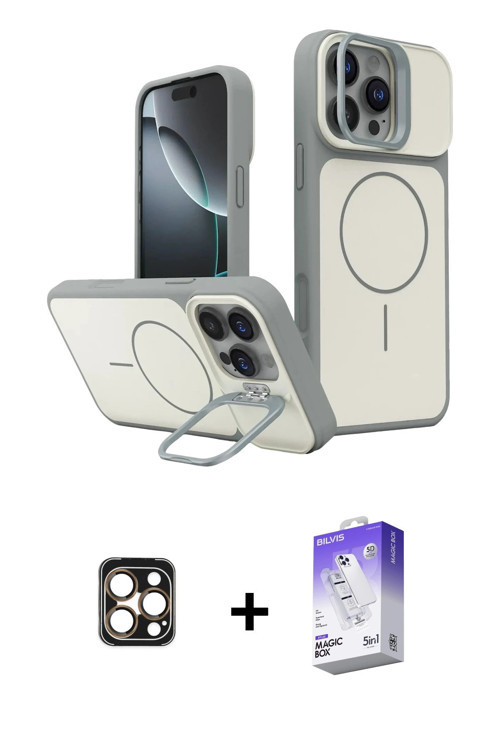 ieg™ iPhone 16 Pro Max Kılıf İz Modern Prime - Siyah Bilvis 5in1 3D Magic Cam Ekran Koruyucu + Gold