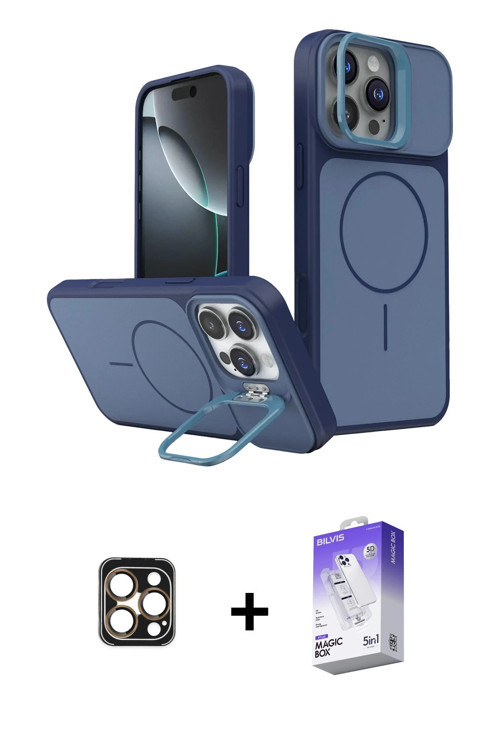 ieg™ iPhone 16 Pro Max Kılıf İz Modern Prime - Siyah Bilvis 5in1 3D Magic Cam Ekran Koruyucu + Gold