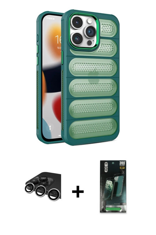 ieg™ iPhone 14 Pro Max Kılıf Yadigar Doku Özel Seri - Siyah 360 Mat Full Body Arka Koruyucu + Gümüş