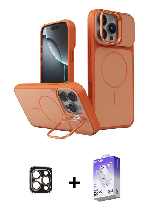 ieg™ iPhone 16 Pro Max Kılıf İz Modern Prime - Siyah Bilvis 5in1 3D Magic Cam Ekran Koruyucu + Gold