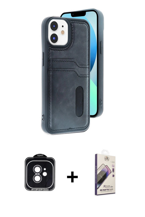 ieg™ iPhone 11 Kılıf Yörünge Işık Serisi - Siyah Bilvis 3D Mat Cam Ekran Koruyucu + Siyah PVD Metal