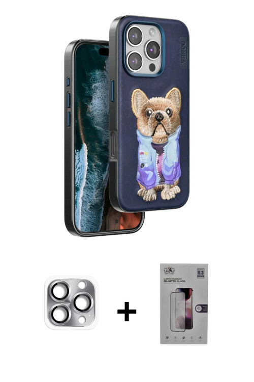 ieg™ iPhone 16 Pro Max Kılıf İz Minimal Koleksiyonu - Siyah Bilvis 3D Mat Cam Ekran Koruyucu + Gri P