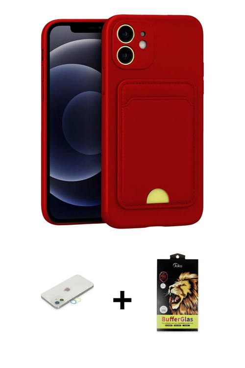 ieg™ iPhone 11 Kılıf Vadi Çizgi Prime - Siyah Buffer Cam Ekran Koruyucu + Sarı Renkli Kamera Lens Ko