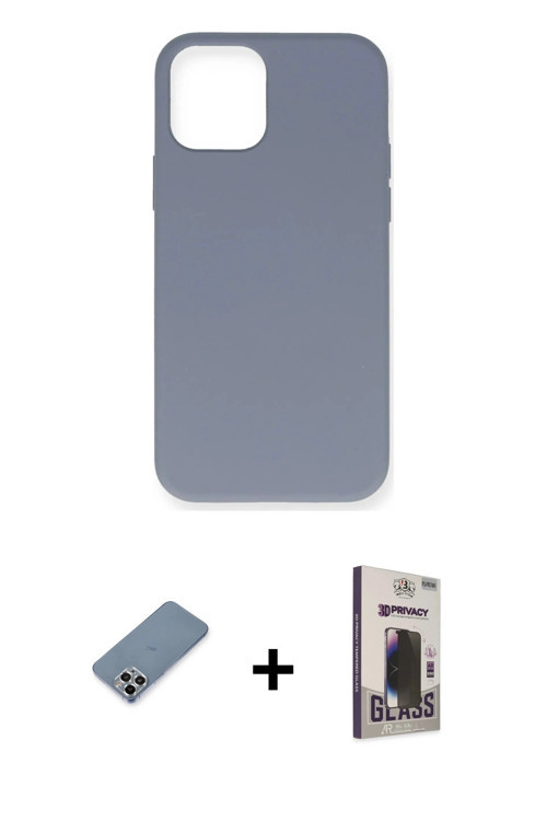 ieg™ iPhone 12 Pro Max Kılıf Ahenk Serisi - Siyah Bilvis Hayalet Cam Ekran Koruyucu + Gümüş Metal Ka
