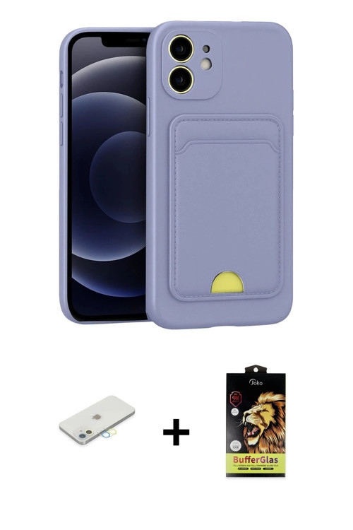 ieg™ iPhone 11 Kılıf Vadi Çizgi Prime - Siyah Buffer Cam Ekran Koruyucu + Sarı Renkli Kamera Lens Ko