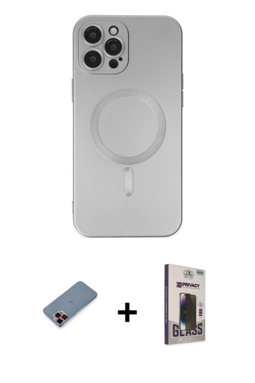 ieg™ iPhone 12 Pro Max Kılıf Akış Minimal Özel Seri - Siyah Bilvis Hayalet Cam Ekran Koruyucu + Kırm