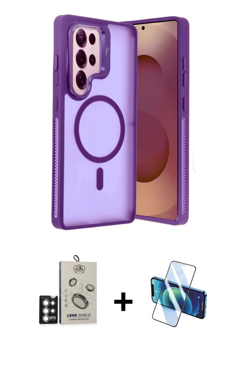 ieg™ Galaxy S25 Ultra Kılıf Akış Form - Siyah 3D Antistatik Cam Ekran Koruyucu + Gümüş Bilvis Titan