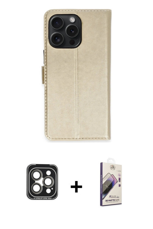 ieg™ iPhone 15 Pro Max Kılıf Siluet Işık Serisi - Siyah Bilvis 3D Mat Cam Ekran Koruyucu + Gri PVD M