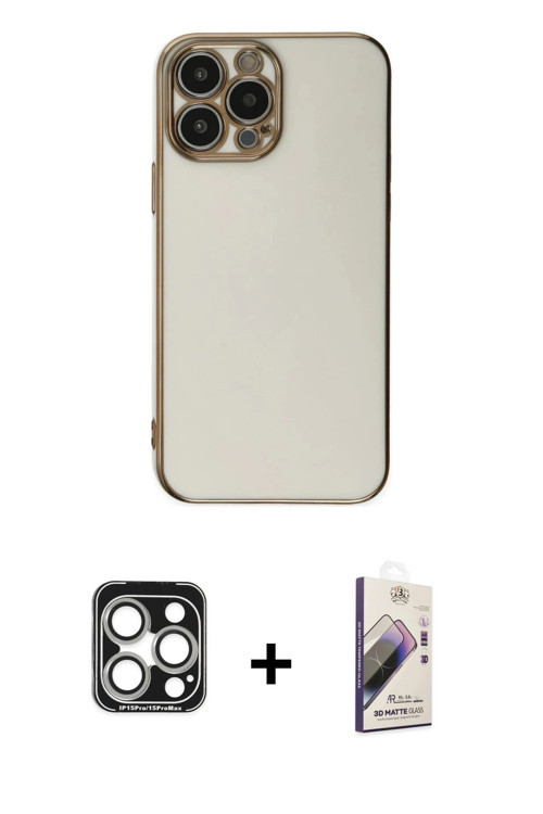 ieg™ iPhone 15 Pro Max Kılıf Yankı Serisi - Siyah Bilvis 3D Mat Cam Ekran Koruyucu + Gümüş PVD Metal