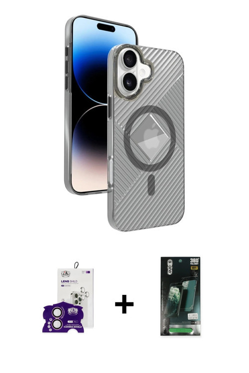 ieg™ iPhone 16 Kılıf Nova Modern Prime - Siyah 360 Mat Full Body Arka Koruyucu + Pembe Bilvis Titan