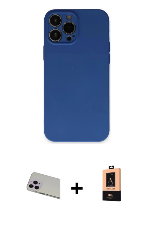 ieg™ iPhone 13 Pro Max Kılıf Ahenk Serisi - Şeffaf Maxco Cam Ekran Koruyucu + Mor Rainbow Kamera Len