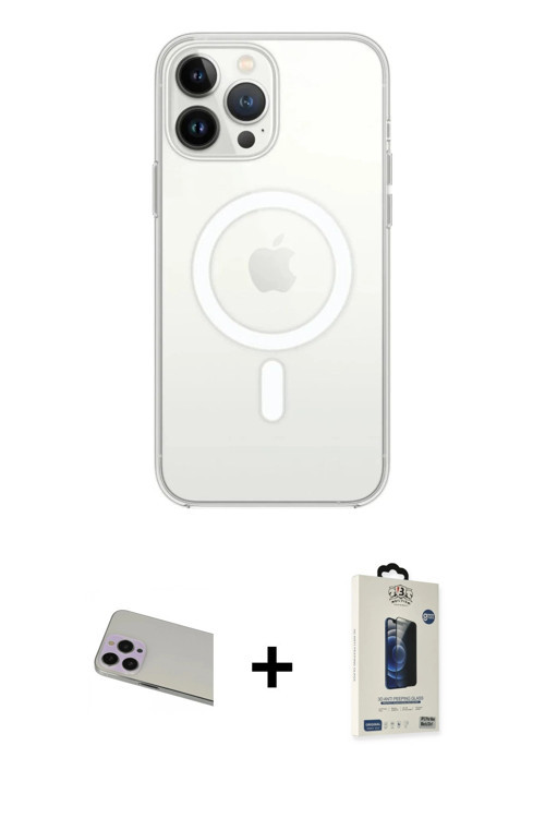 ieg™ iPhone 13 Pro Max Kılıf Ahenk Yansıma Prime - Siyah Bilvis Hayalet Cam Ekran Koruyucu + Mor Rai
