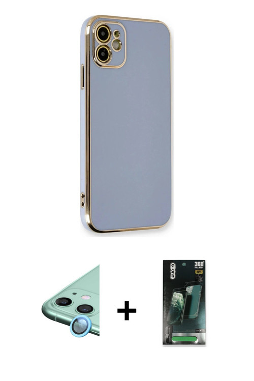 ieg™ iPhone 11 Kılıf Yankı Serisi - Siyah 360 Mat Full Body Arka Koruyucu + Mavi Raze Metal Kamera L