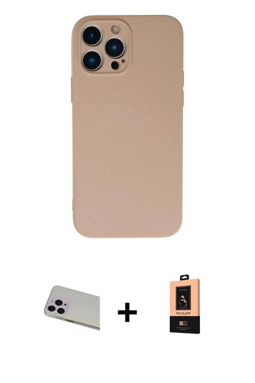 ieg™ iPhone 13 Pro Max Kılıf Ahenk Serisi - Şeffaf Maxco Cam Ekran Koruyucu + Mor Rainbow Kamera Len