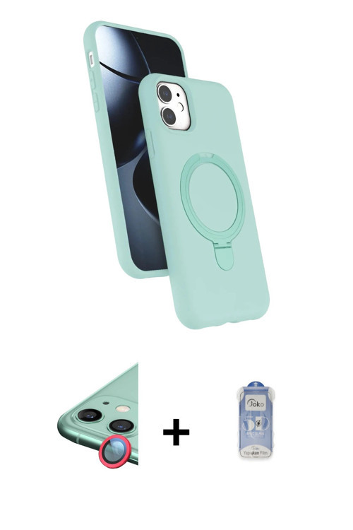 ieg™ iPhone 11 Kılıf İz Işık Koleksiyonu - Siyah Joko Magic 5D Cam + Kırmızı Raze Metal Kamera Lens